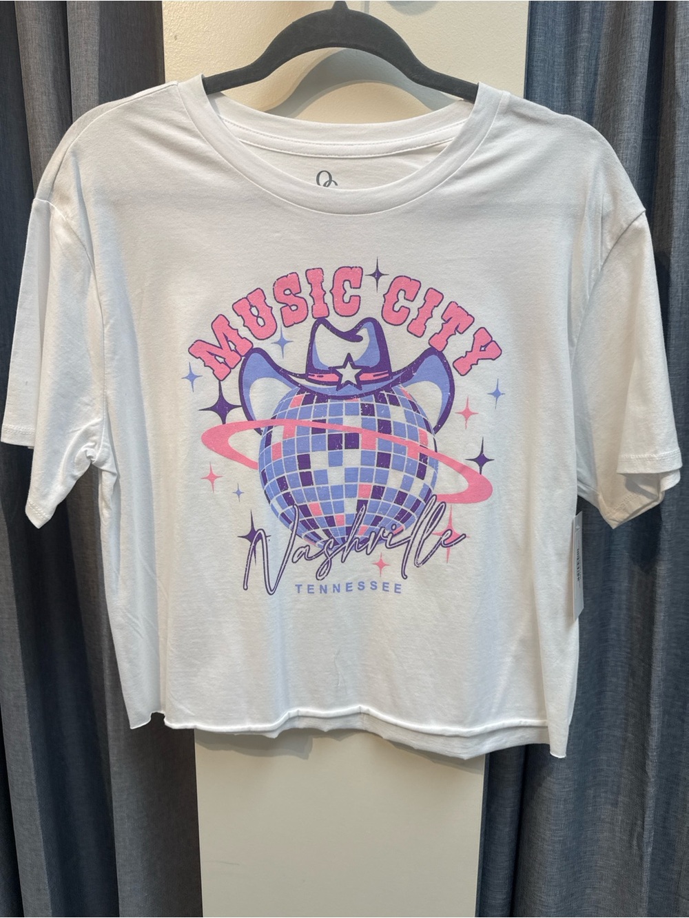 White 'Music City Nashville' Graphic Crop Tee - Pink & Purple Design